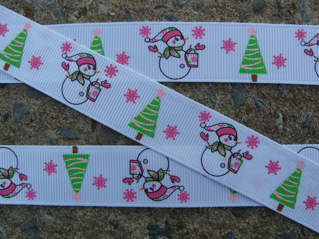 Christmas Ribbon Man 3 Yards of Printed Ribbons Snow Man Ribbon 7/8
