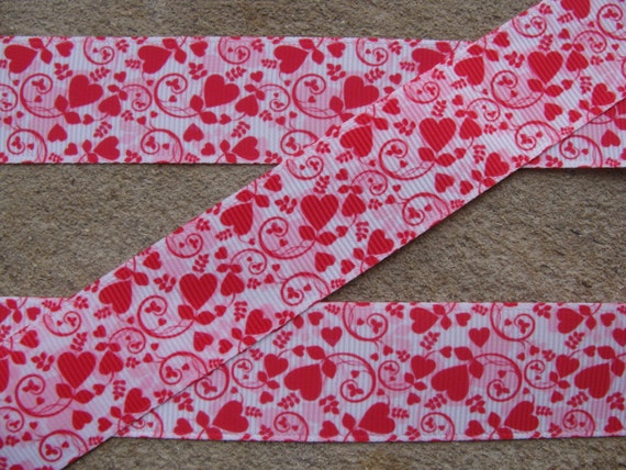 3 yards Valentine ribbon hearts and Flowers ribbon Red Hearts Grosgrain  Hair Bow Printed Ribbon 1 pink and red ribbon