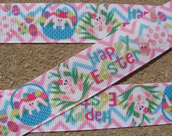 7/8" Chevron ribbon Happy Easter Grosgrain Ribbon 3 yards Easter Bunny grosgrain hair bow ribbon