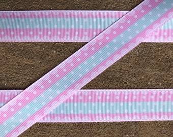 3 yards light pink white and aqua ribbon polka dots grosgrain ribbon hair bow supplies hair bow ribbon polka dot ribbon