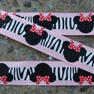 3y Light Pink Zebra Print Minnie Mouse Printed Ribbon 7/8&quot; 3 yards hair bow ribbon