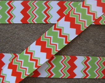 Chevron Ribbon Red and Green chevron ribbon 1" 3 yards chevron ribbon hair bow ribbon supplies