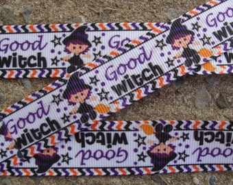 3 yards Good Witch ribbon Printed Ribbon Halloween Ribbon 7/8" grosgrain ribbon Hair Bow ribbon #001