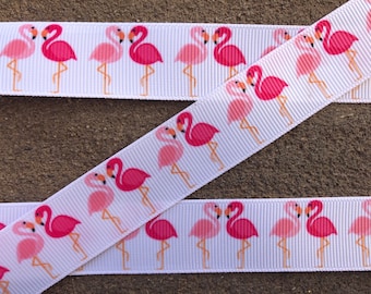 3 yards Tropical Flamingo grosgrain ribbon Flamingo and Pineapple Printed Ribbon 7/8 Bird ribbon for hair bow ribbon craft supplies