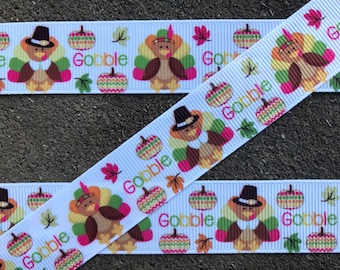 3 yards 7/8" Turkey ribbon Grosgrain Ribbon Thanksgiving Ribbon Happy Turkey Printed Ribbon Hair Bow Ribbon chevron pumpkin ribbon decor