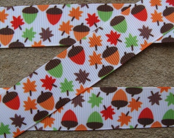 3 yards Fall Leaf Grosgrain Ribbon Printed Ribbon 7/8" Hair Bow Ribbon Leaf printed ribbon