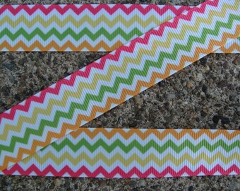 3 yards 7/8: Chevron Ribbon pink orange yellow green chevron ribbon hair bow ribbon grosgrain ribbon FREE Shipping for all orders over 30.00