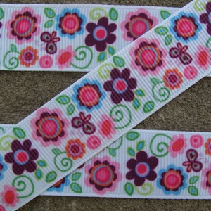 3 yards Flower print Colors Summer Flowers Grosgrain Printed Ribbon 7/8&quot; Garden Flower print Ribbon for hair bow