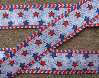 3 yards 4th of July grosgrain printed ribbon Color Stars Ribbon 7/8" stars printed ribbon Hair Bow Ribbon Holiday Ribbon