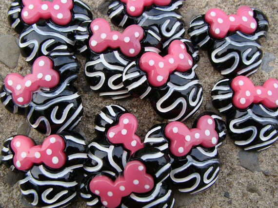 2 Minnie Mouse Resin Damask Resin Hair Bow Resins black and pink resin black and red resin for hair bows