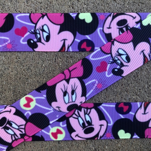 3 yards 7/8" Minnie Mouse ribbon Purple and pink Minnie Mouse Printed Ribbon Disney ribbon for hair bows and crafts free shipping ribbon