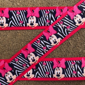 3 yards 7/8&quot; Shocking pink Minnie Mouse ribbon Zebra Minnie Mouse Printed Ribbon pink and black Minnie mouse ribbon for hair bows and crafts