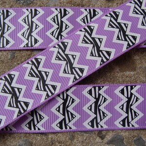 3 yards 7/8&quot; Purple and black chevron Ribbon Zebra Chevron Ribbon Zigzag Ribbon chevron ribbon crafts supplies grosgrain ribbon zebra ribbon