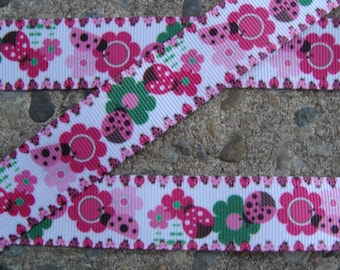 3 yards Lady Bug Ribbon Red and Black Dots Polka Dots Printed Ribbon 1" Hair Bow Ribbon Scrapbooking Ribbon flowers and lady bug ribbon