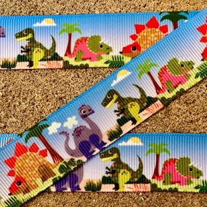 3 yards Dinosaur Grosgrain 7/8" Printed Ribbon Animal Ribbon boys ribbon boys birthday ribbon birthday decor ribbon