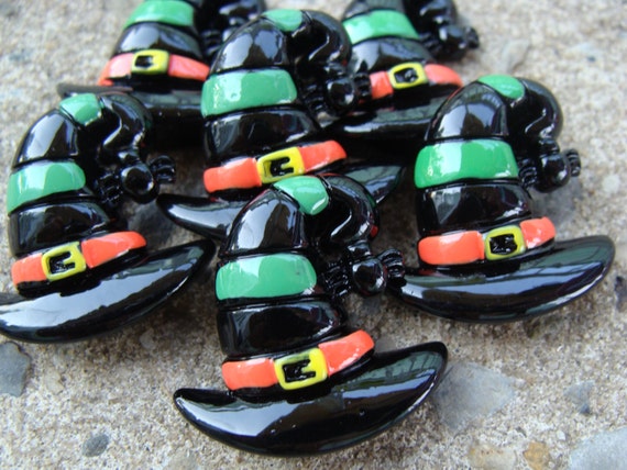 2 Halloween hat Resins Hair Bow Resins Halloween cabochon Witch hat resin black hat resin craft supplies