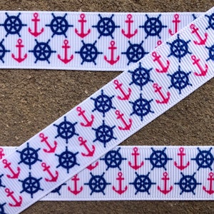 3 yards 7/8" Anchor ribbon Summer ribbon Pink Anchor Ribbon Captain ribbon Printed Ribbon Sea Ribbon Cruise Ribbon with anchor free shipping