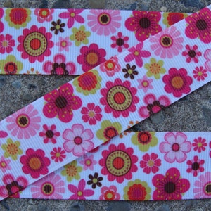 3 yards 7/8&quot; Pink Flowers ribbon Summer Flowers Ribbon Grosgrain Printed Ribbon Hair Bow Ribbon ink and yellow ribbon for hair bows & crafts
