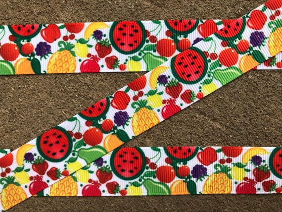 3 yards 7/8 Fruit ribbon grosgrain ribbon Summer Fruit | Etsy