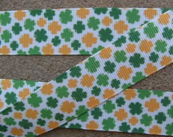 3 yards Ribbon by the Yard 7/8" St. Patricks Day Shamrock Green White Yellow Grosgrain Ribbon Perfect for Bow making Scrap booking Sewin