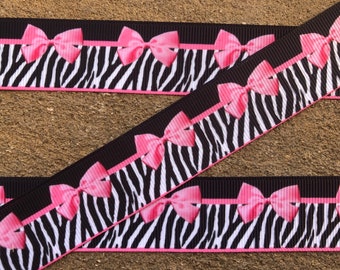 4 yards 1" Grosgrain Ribbon zebra Ribbon Printed Ribbon Hair Bow Ribbon pink and black printed ribbon with pink bow Free Shipping