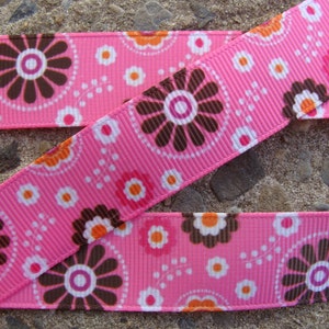 3 yards 7/8&quot; ribbon with flowers Summer Flowers Ribbon Grosgrain Printed Ribbon Pink and brown ribbon Hair Bow Ribbon