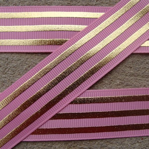 3 yards Dusty Rose and gold ribbon Stripe Ribbon gold stripe Ribbon 1&quot; ribbon sparkly ribbon hair bow ribbon gift wrap ribbon