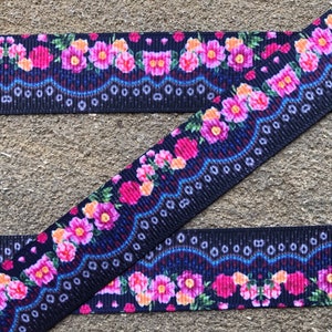 3 yards 7/8&quot; Grosgrain ribbon Garden print Pink and black flowers Floral printed Summer Flowers Ribbon Printed Ribbon for Hair Bows