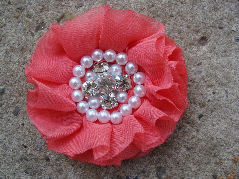 Beaded chiffon Flower 3 large fabric flower Pearl Rhinestone chiffon flower headband flower hair clip flower You choose color