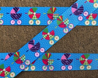 3 yards 7/8" Baby carriage ribbon Baby Shower grosgrain ribbon baby boy ribbon baby girl ribbon Baptism party ribbon hair bow ribbon gifts