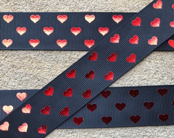3 yards 1' black and Red Heart Valentine Ribbon Printed Ribbon Hair bows ribbon Valentine Party ribbon Valentine gift wrap ribbon