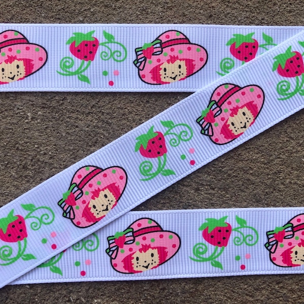 3 yards 7/8" Strawberry ribbon Shortcake Printed Ribbon Hair Bow ribbon Grosgrain Ribbon Strawberry Girl ribbon pink and green ribbon summer