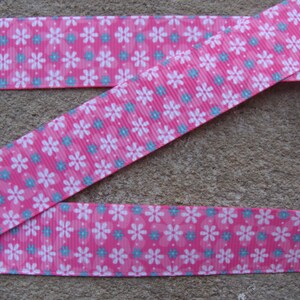 3 yards 7/8&quot; Pink Ribbon with Spring White Flowers Ribbon Grosgrain Printed Ribbon Flowers Hair Bow Ribbon Grosgrain ribbon for hair bows