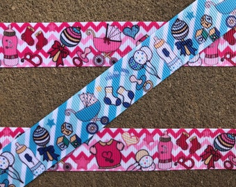 3 yards 7/8" Baby Shower grosgrain ribbon baby boy ribbon baby girl printed ribbon Baptism ribbon hair bow ribbon party decoration supplies