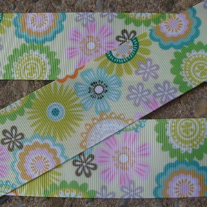 3 yards Greens Summer Flowers Ribbon Grosgrain Printed Ribbon 1 1/2&quot; inch Hair Bow Ribbon