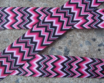 Chevron ribbon Pink white and Black Chevron Ribbon Printed Ribbon  7/8" 3 yards hair bow supplies grosgrain ribbon