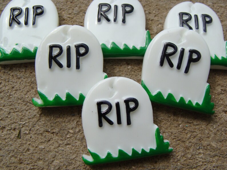 2 RIP Tombstone Grave For Halloween Party Resin Flatbacks Flat Back Scrapbooking Hair Bow Center Halloween Resins image 1