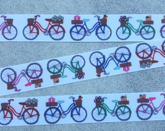 3 yards Bike Ribbon Bike Basket Ribbon 7/8" Bicycle grosgrain printed ribbon Kids hair bow ribbon cyclist ribbon