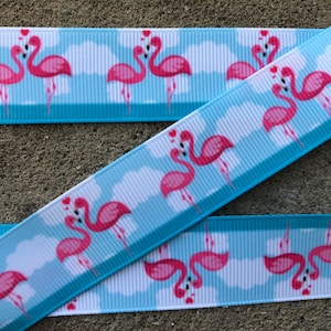 3 yards 1&quot; Flamingo ribbon Flamingo Printed Ribbon summer pink and blue flamingo ribbon hair bow ribbon craft supplies ribbon by the yard