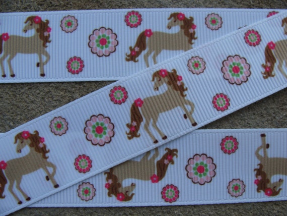 1/" 2 YARDS Country Girl Horse Grosgrain Ribbon Hair Bows Scrapbooks Crafts Cards