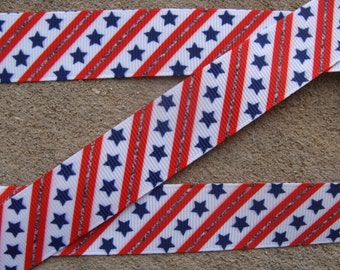 4 yards 4th of July Ribbon Stars Ribbon 7/8" Blue stars grosgrain printed ribbon Hair Bow Ribbon Scrapbooking Ribbon Holiday Ribbon