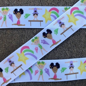 3 yards 1" Gymnastics ribbon Grosgrain ribbon gymnastics inspired printed grosgrain ribbon school ribbon gymnastics star ribbon for hair bow