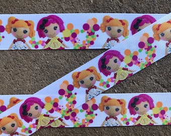 3 yardas 1" Lalaloopsy cinta impresa cinta rosa y naranja Lalaloopsy cinta amarilla amarillo Lalaloopsy rosa Lalaloopsy pelo arco cinta decoración de fiesta