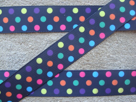 7//8/" Grosgrain Ribbon Yellow Black Chevron Dotted Bumble Bee Print DIY Hair Bows