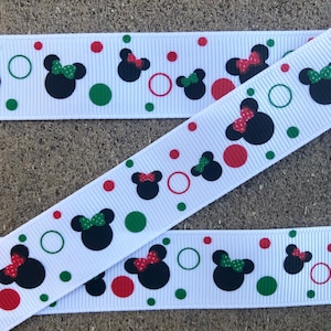 3 yards 7/8&quot; Minnie Mouse ribbon Christmas ribbon Minnie Mouse Printed Ribbon Red and Green Dots Minnie Mouse ribbon holiday ribbon for bows