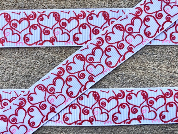 3 yards Valentine ribbon Red Hearts ribbon Grosgrain ribbon DIY Hair Bow ribbon Printed Ribbon 7/8" ribbon by the yard craft supplies