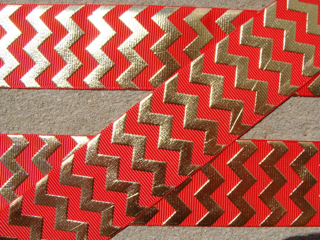 Red And Gold Patterned Ribbon 3 Yards 1 1/2