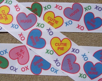1 1/2" XOXO Valentine Ribbon Love Ribbon, Be Mine, Hugs, Cute Pie, Kiss Me, Luv Ya, Hearts Ribbon Printed Ribbon 3 yards Hair bow ribbon