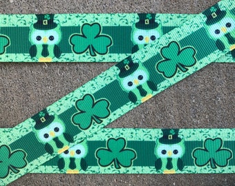 3 yards 1' St. Patrick Ribbon green owl ribbon Printed Ribbon Hair bow ribbon Holiday Ribbon grosgrain ribbon with owls free shipping ribbon