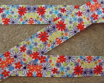 3 yards 7/8" Grosgrain ribbon with flowers  Summer flowers ribbon Spring Flowers Ribbon Multi color Flowers Hair Bow Ribbon free shipping